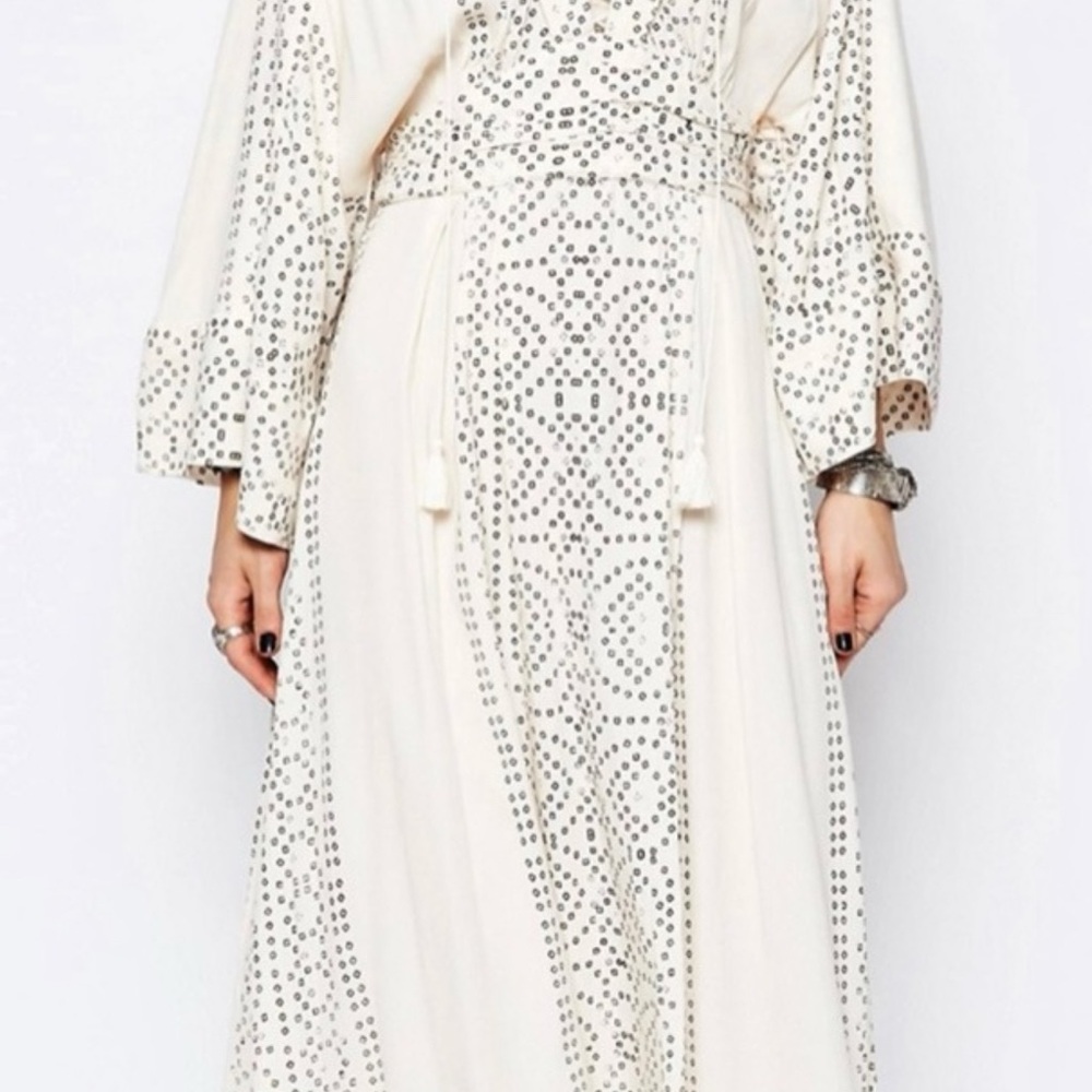Free People Modern Kimono in Ivory  Cream Dress with Intricate Patterns